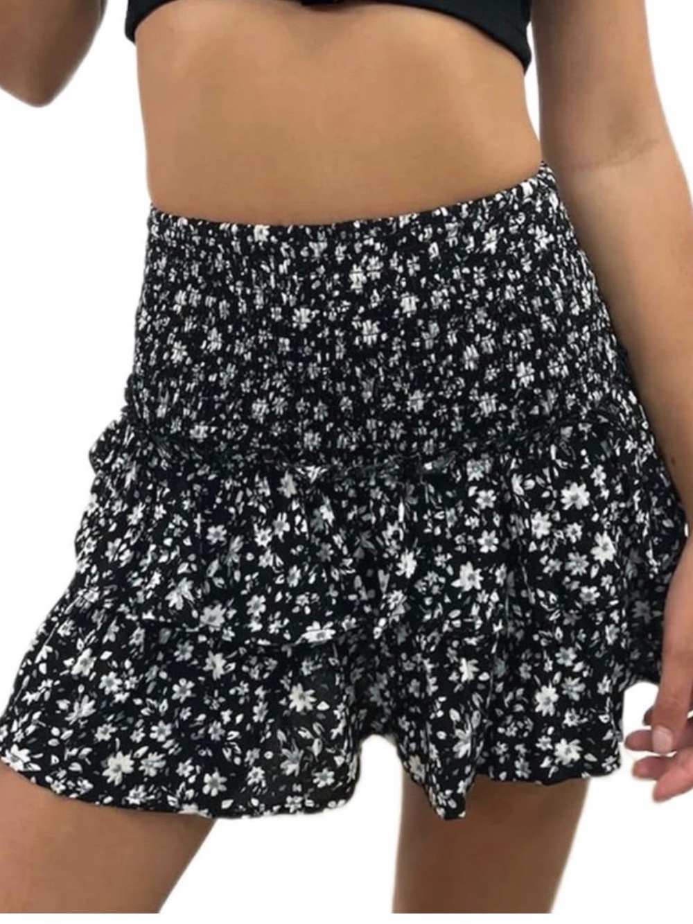 SHEIN Black & White Floral Smocked Skort